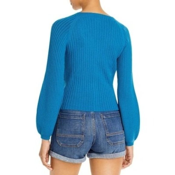 AQUA Cashmere Ribbed Drawstring Cashmere Sweater - BLACK - NWT - Picture 2 of 3